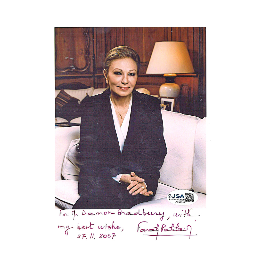 Farah Diba Pahlavi Iran Empress Autographed Personalized 5x7 Photo JSA COA