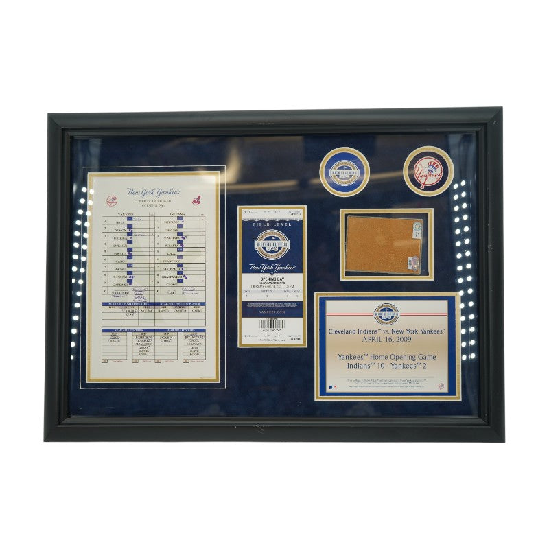 New York Yankees 4/16/09 GU Dirt Lineup Card and Ticket Collage Steiner LOA