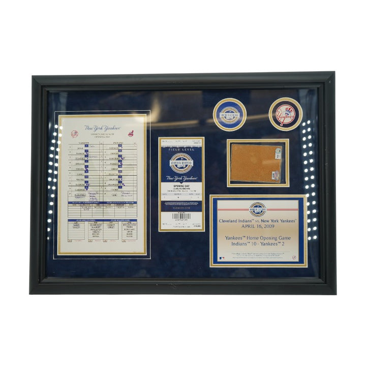 New York Yankees 4/16/09 GU Dirt Lineup Card and Ticket Collage Steiner LOA