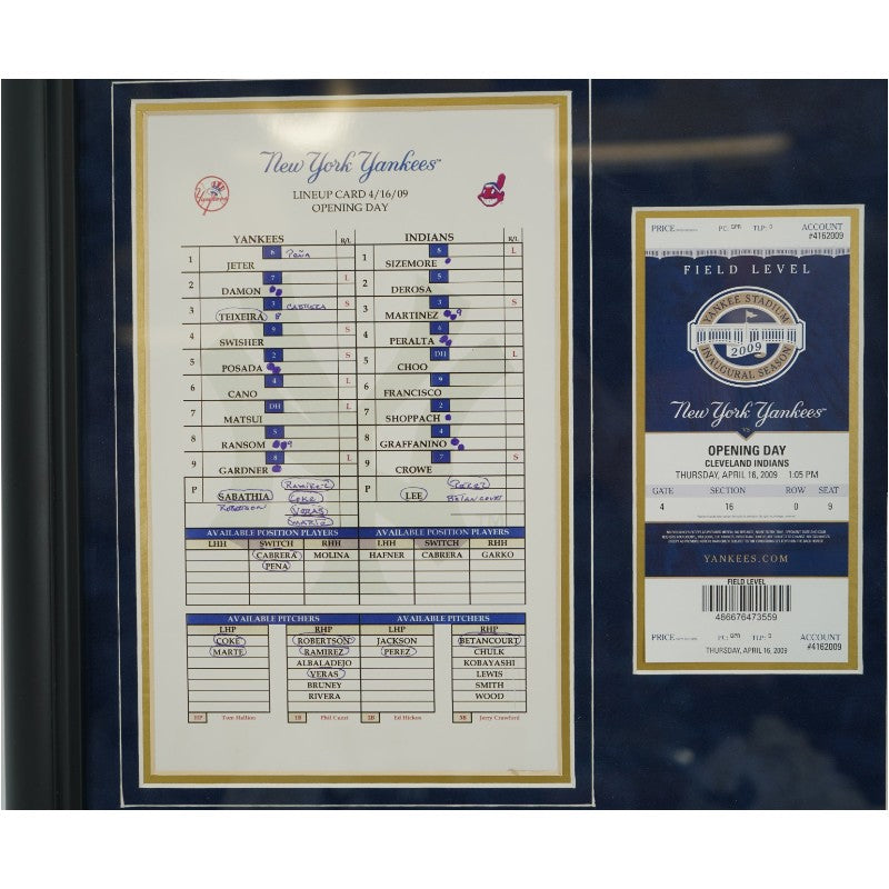 New York Yankees 4/16/09 GU Dirt Lineup Card and Ticket Collage Steiner LOA