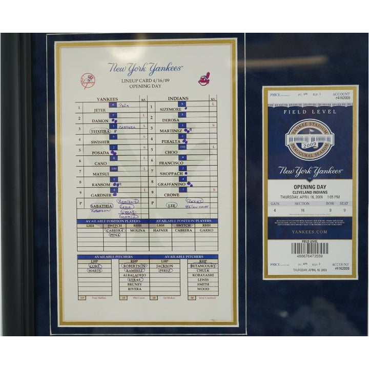 New York Yankees 4/16/09 GU Dirt Lineup Card and Ticket Collage Steiner LOA