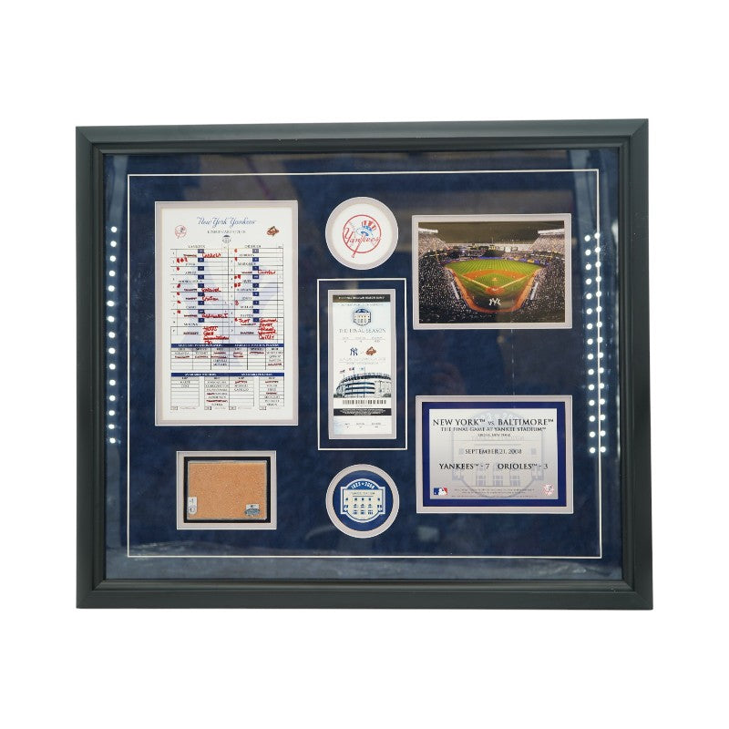 New York Yankees 9/21/08 GU Dirt Lineup Card and Ticket Collage Steiner LOA