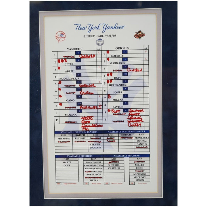 New York Yankees 9/21/08 GU Dirt Lineup Card and Ticket Collage Steiner LOA