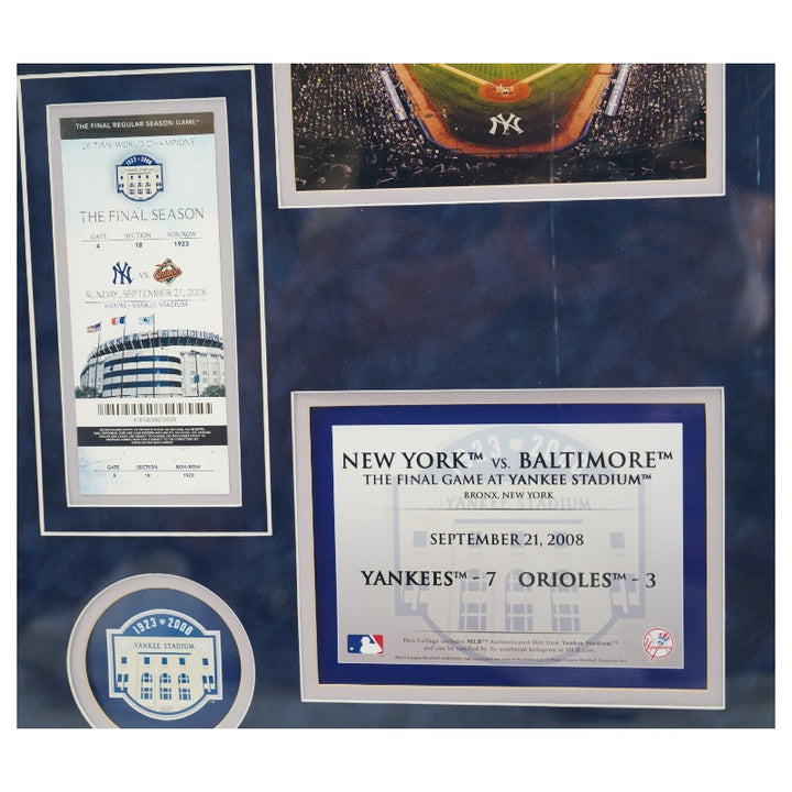 New York Yankees 9/21/08 GU Dirt Lineup Card and Ticket Collage Steiner LOA