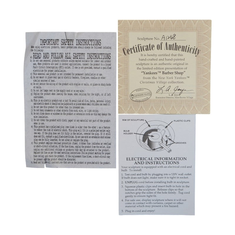 New York Yankees Hawthorne Village Yankees Barber Shop LE/A1248 HV COA