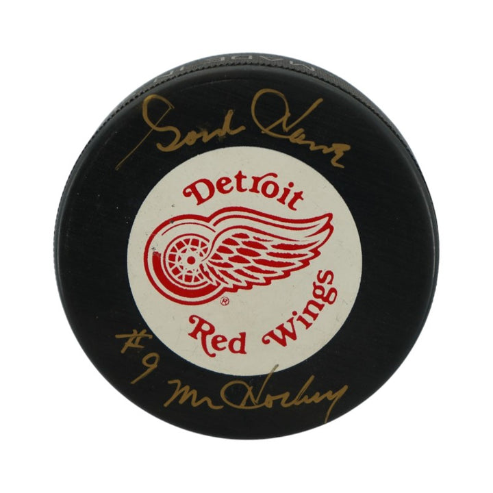 Gordie Howe Detroit Red Wings Autographed Inscribed Hockey Puck JSA COA