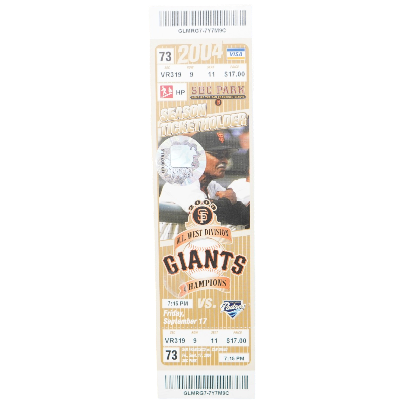 San Francisco Giants vs. San Diego Padres SBC Park 9/17/2004 Ticket