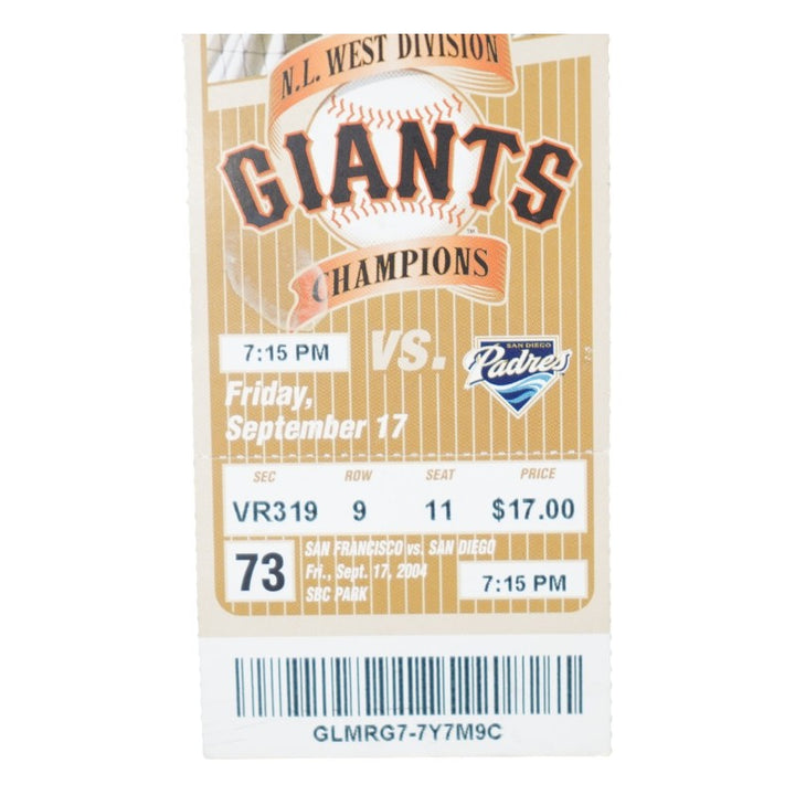 Barry Bonds San Francisco Giants vs Padres 700th HR 9/17/2004 Full Ticket