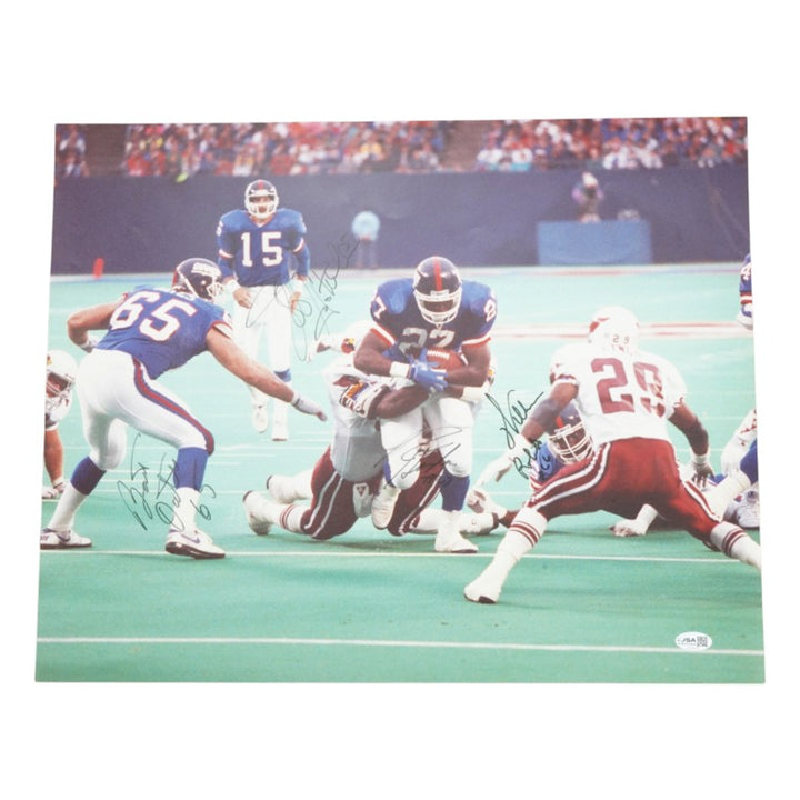 Oates Hostetler Roberts Hampton New York Giants Multi Signed 16x20 Photo JSA COA