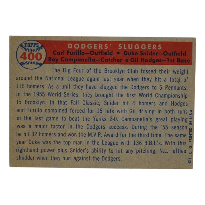 Snider Campanella Hodges Furillo Dodgers Sluggers 1957 Topps #400