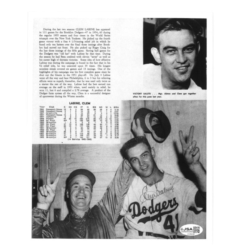 Clem Labine Brooklyn Dodgers Autographed 8x10 Program Page JSA COA