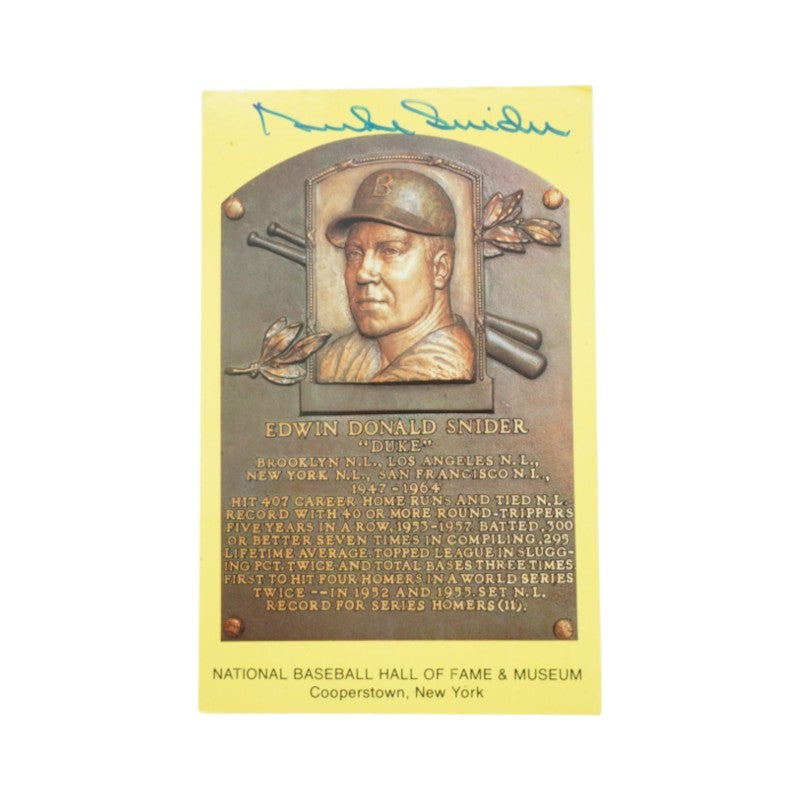 Duke Snider Brooklyn Dodgers Autographed HOF Postcard JSA COA