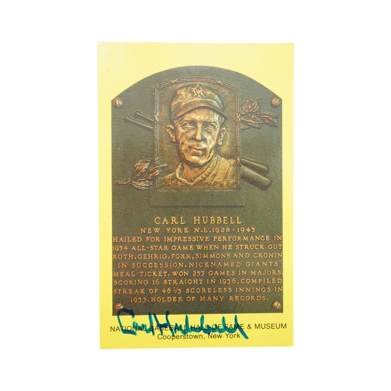 Carl Hubbell New York Giants Autographed HOF Postcard JSA COA