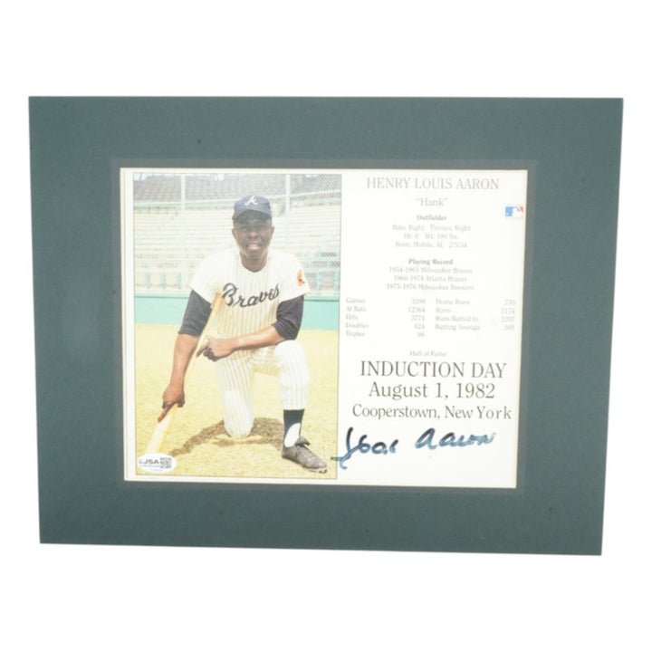 Hank Aaron Atlanta Braves Autographed Matted 7x9 Induction Day Card JSA COA