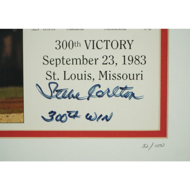 Steve Carlton Philadelphia Phillies 300th Win Autographed Inscribed Matted 8x10 Photo & Ticket Stub Collage LE 32/150 JSA COA