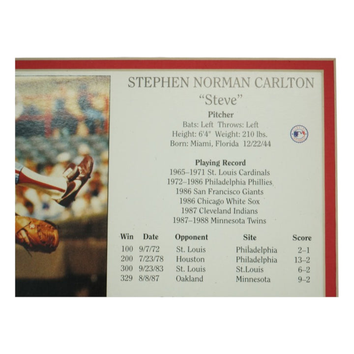 Steve Carlton Philadelphia Phillies 300th Win Autographed Inscribed Matted 8x10 Photo & Ticket Stub Collage LE 32/150 JSA COA