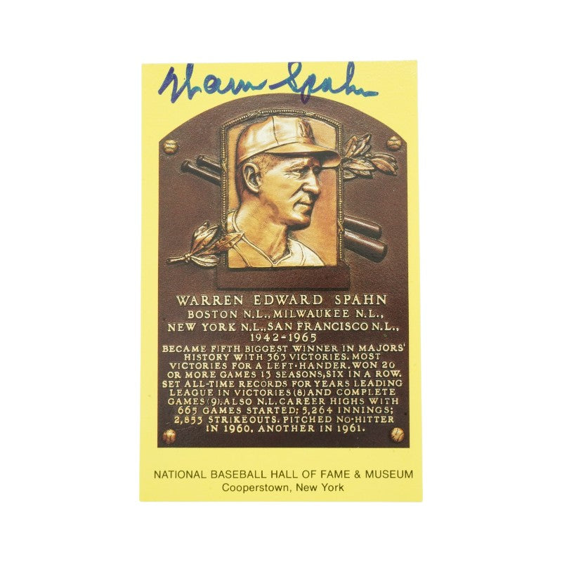 Warren Spahn Milwaukee Braves Autographed HOF Postcard JSA COA
