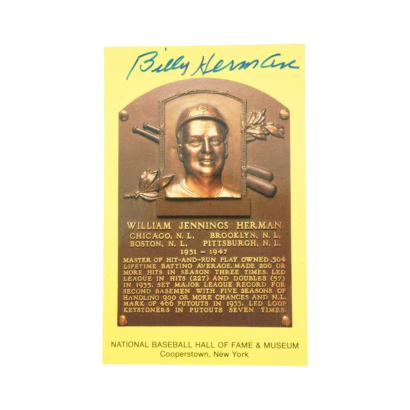 Billy Herman Chicago Cubs Autographed HOF Postcard JSA COA