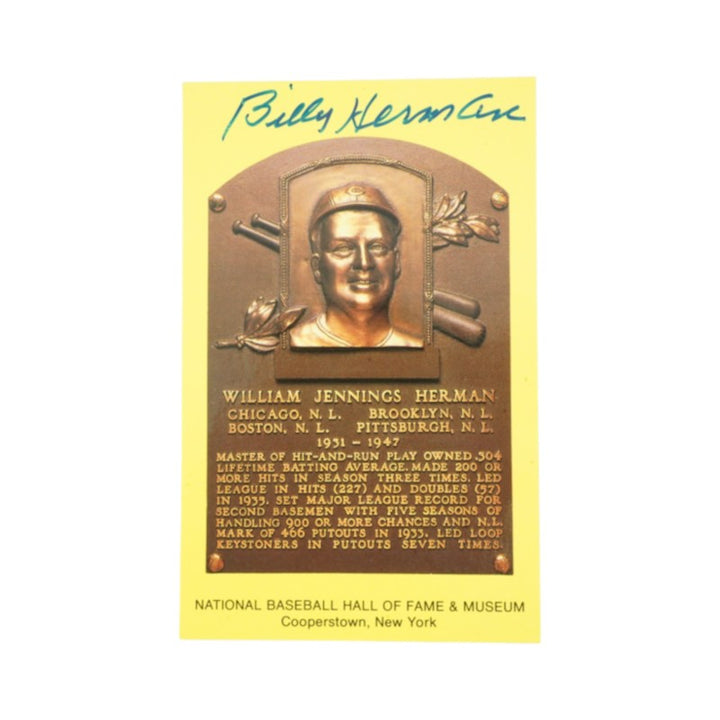 Billy Herman Chicago Cubs Autographed HOF Postcard JSA COA