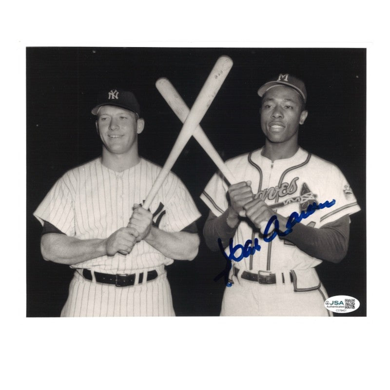 Hank Aaron Atlanta Braves Autographed 8x10 Photo W/Mantle JSA COA