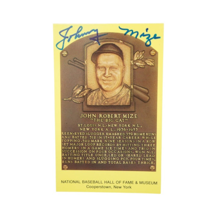 Johnny Mize Giants Cardinals Autographed HOF Postcard JSA COA