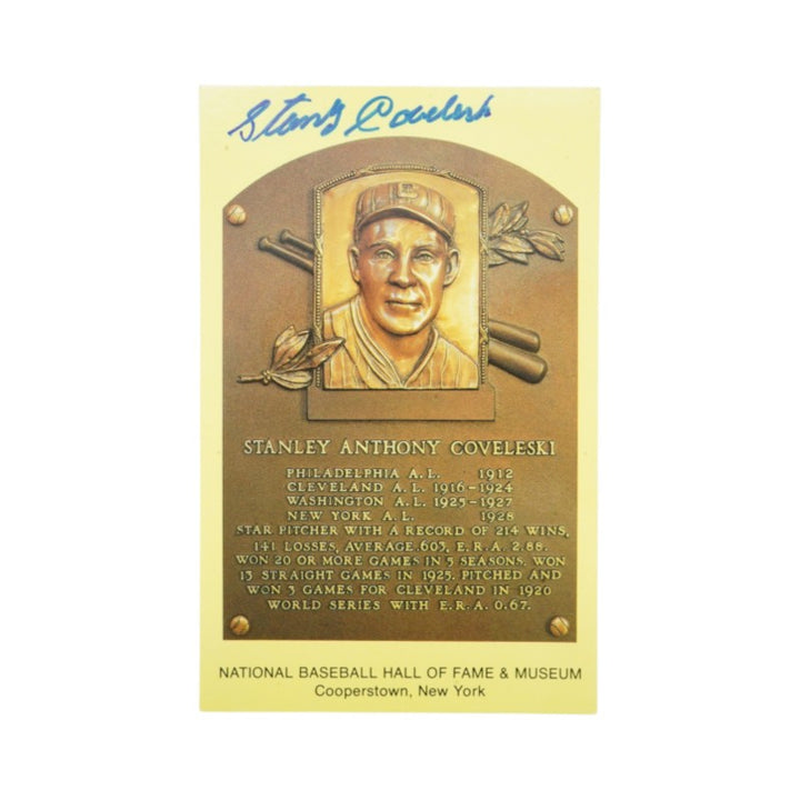 Stan Coveleski Cleveland Indians Autographed HOF Postcard JSA COA