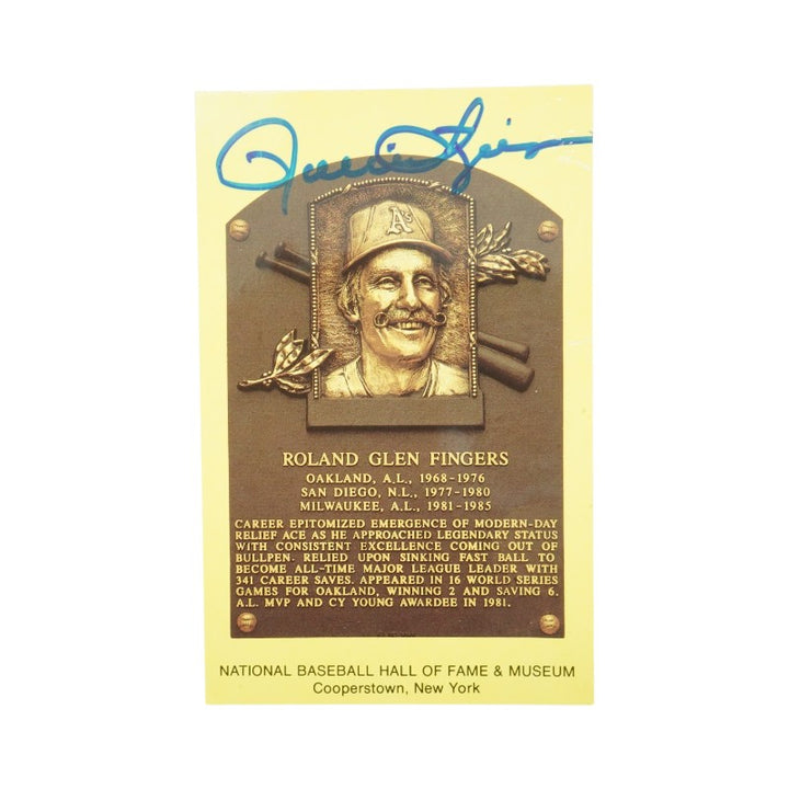 Rollie Fingers Oakland Athletics Autographed HOF Postcard JSA COA