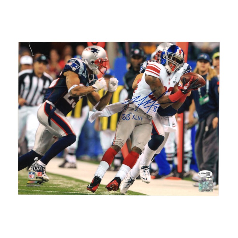 Mario Manningham New York Giants Autographed 11x14 Horizontal Inscribed JSA COA
