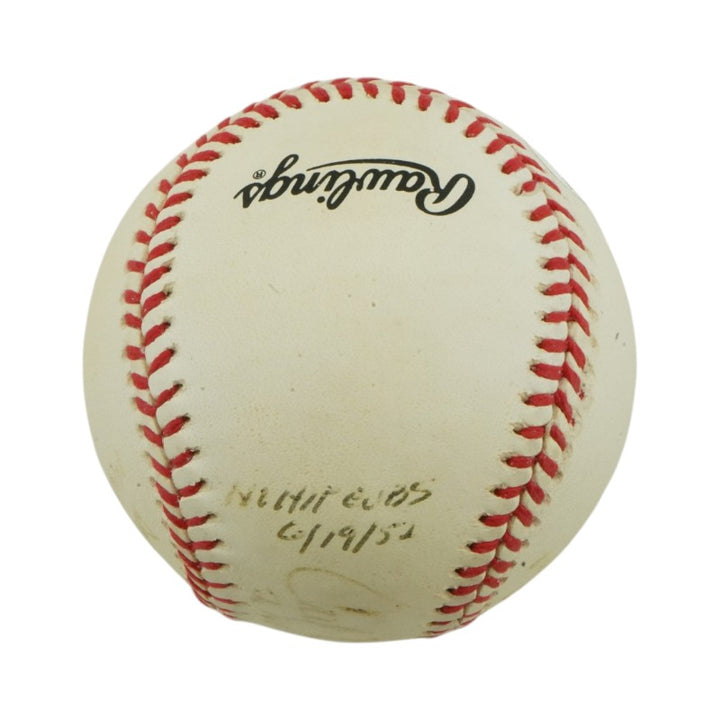 Carl "Oisk" Erskine Brooklyn Dodgers Autographed Inscribed Jackie Robinson 50th Anniversary Logo Baseball JSA COA