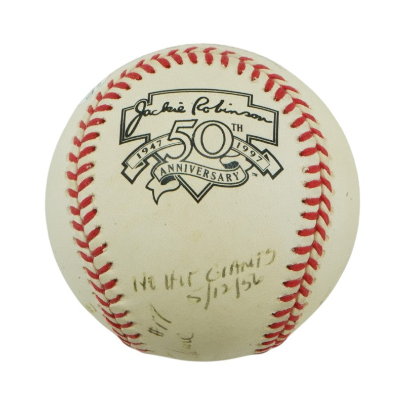 Carl "Oisk" Erskine Brooklyn Dodgers Autographed Inscribed Jackie Robinson 50th Anniversary Logo Baseball JSA COA