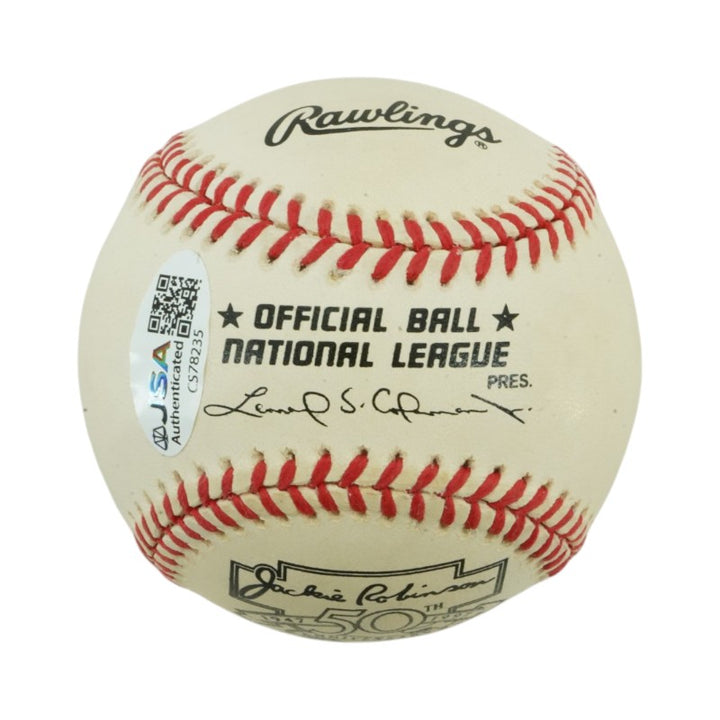 Carl "Oisk" Erskine Brooklyn Dodgers Autographed Inscribed Jackie Robinson 50th Anniversary Logo Baseball JSA COA