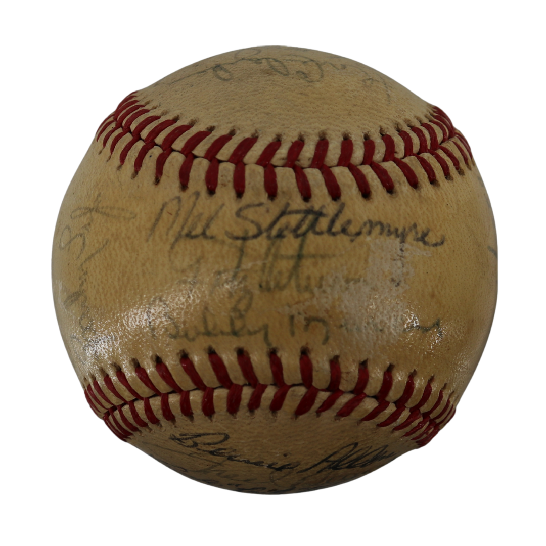 Munson Stottlemyre Lyle 1972 New York Yankees Team Signed OAL Joe Cronin Ball (JSA LOA)
