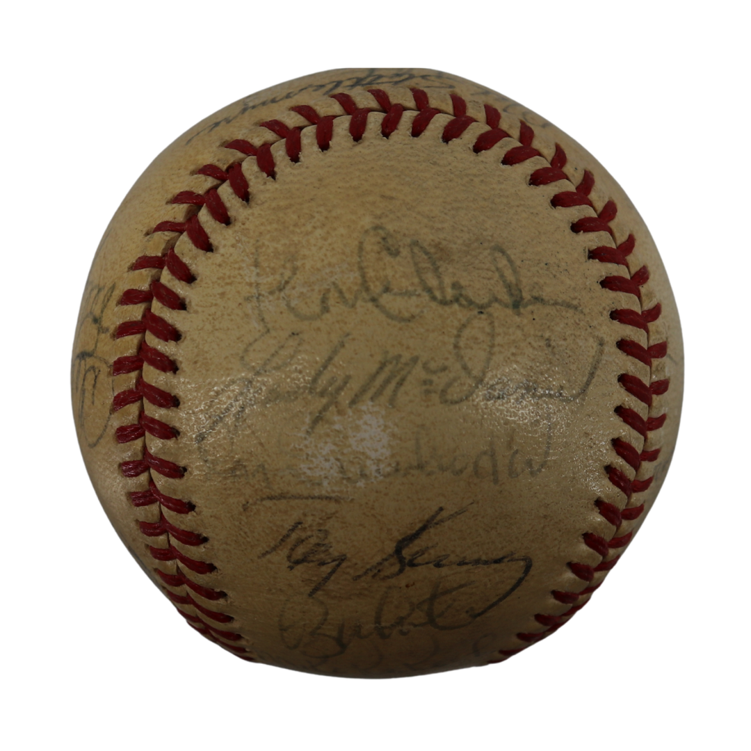 Munson Stottlemyre Lyle 1972 New York Yankees Team Signed OAL Joe Cronin Ball (JSA LOA)