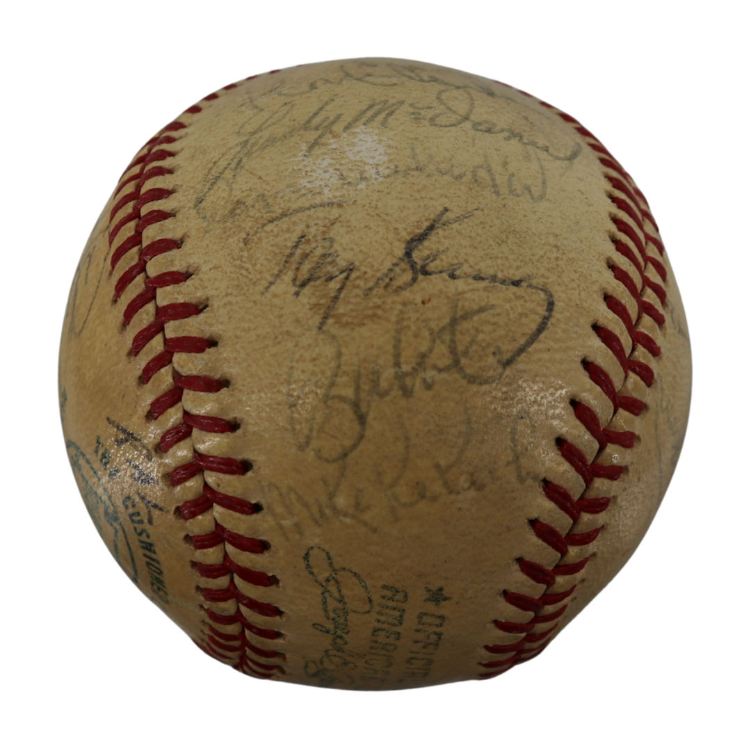 Munson Stottlemyre Lyle 1972 New York Yankees Team Signed OAL Joe Cronin Ball (JSA LOA)
