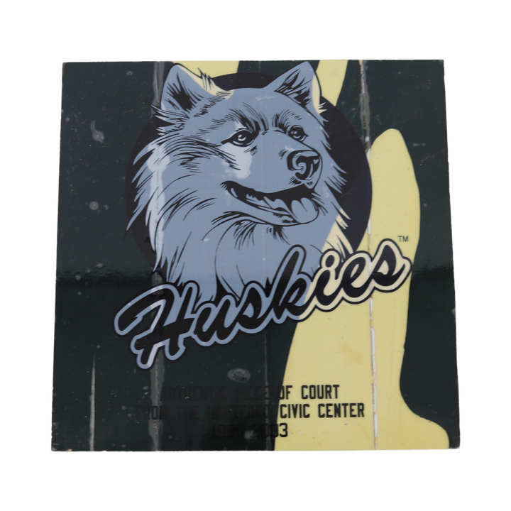 Authentic 6" x 6" Piece of 1990-2003 Hartford Civic Center Court with University of Connecticut Huskies Logo