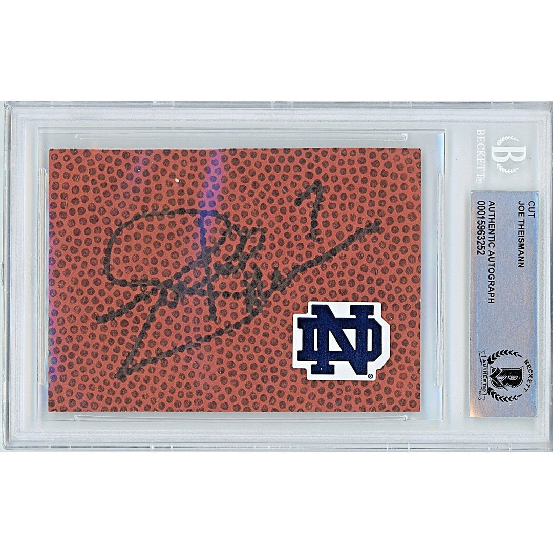 Joe Theismann Signed Football Signature Cut Notre Dame Fighting Irish BAS Auth Auto Slab