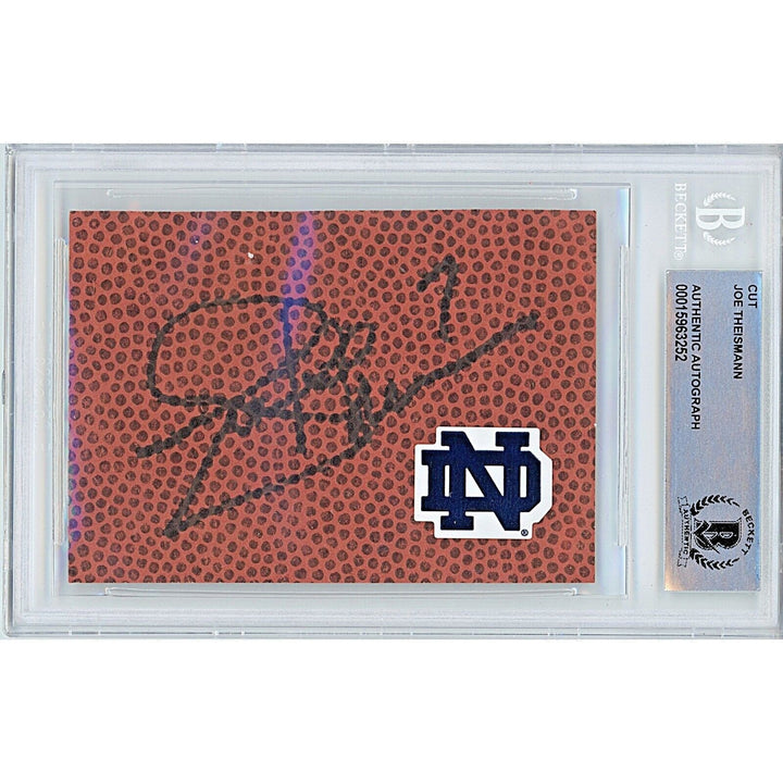 Joe Theismann Signed Football Signature Cut Notre Dame Fighting Irish BAS Auth Auto Slab