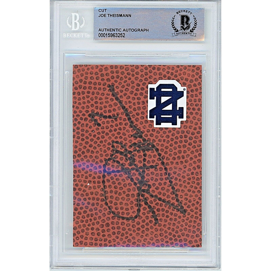 Joe Theismann Signed Football Signature Cut Notre Dame Fighting Irish BAS Auth Auto Slab
