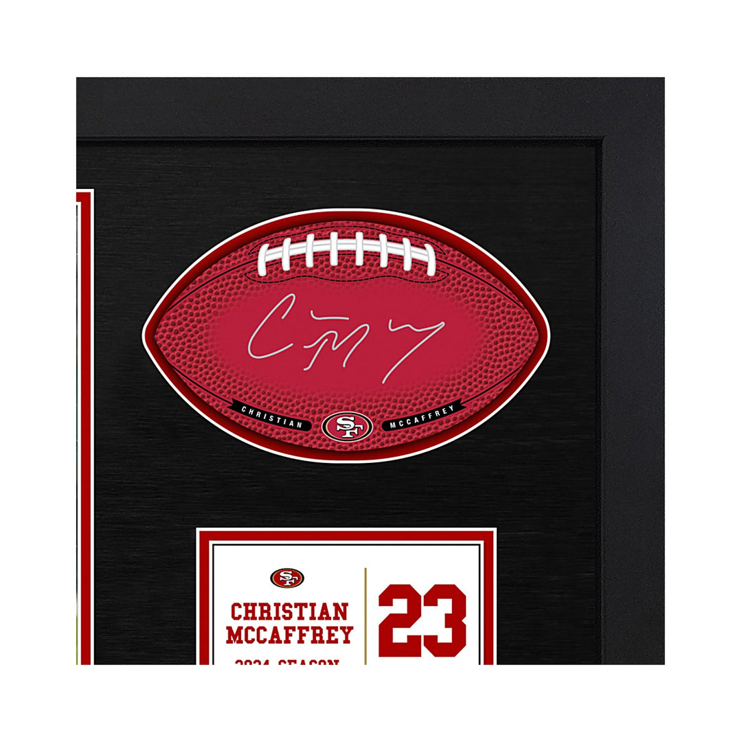 Christian McCaffrey San Francisco 49ers Signable With Players Facsimile Signature and Photo Display in a 15H x 22W x 0.75D High Quality Black Frame