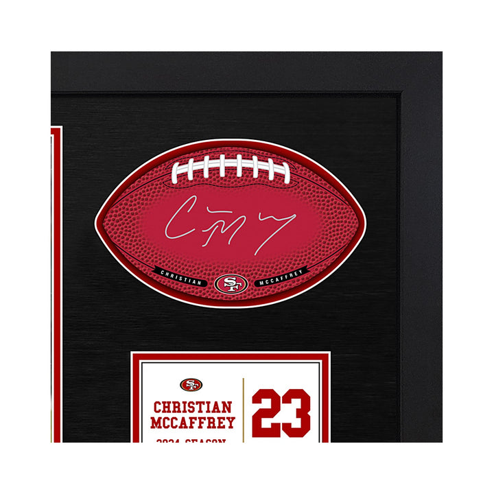 Christian McCaffrey San Francisco 49ers Signable With Players Facsimile Signature and Photo Display in a 15H x 22W x 0.75D High Quality Black Frame