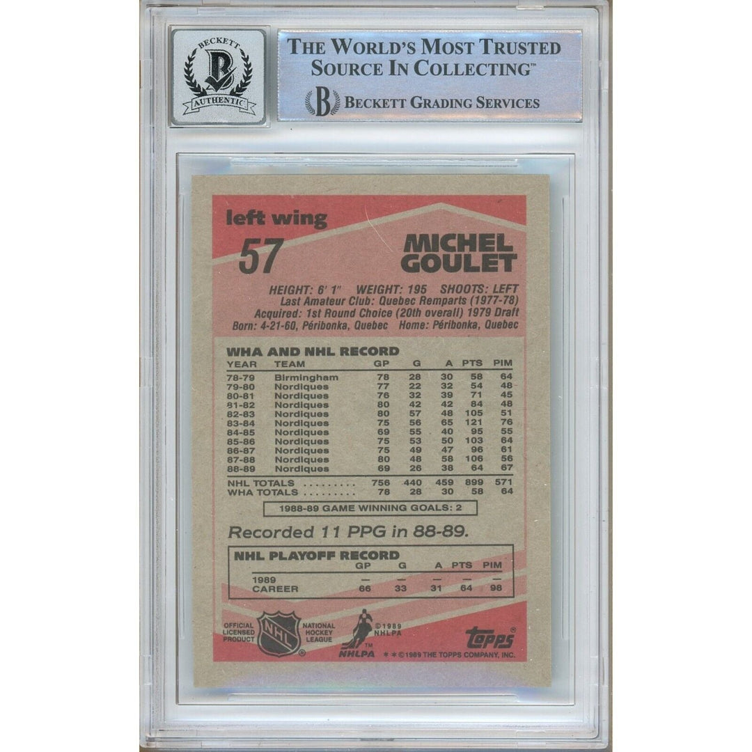 Michel Goulet Quebec Nordiques Signed 1989-90 Topps Card BAS BGS Auto 10 Graded Slab