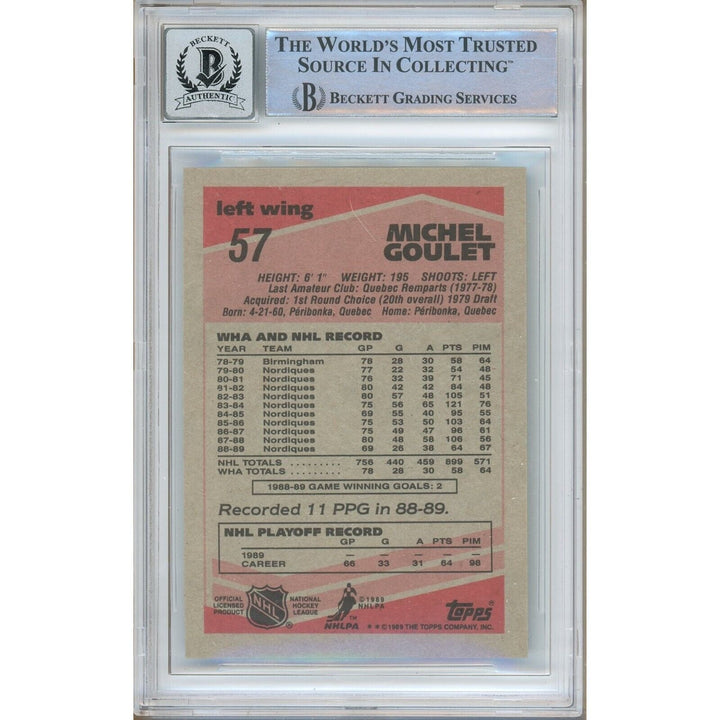 Michel Goulet Quebec Nordiques Signed 1989-90 Topps Card BAS BGS Auto 10 Graded Slab