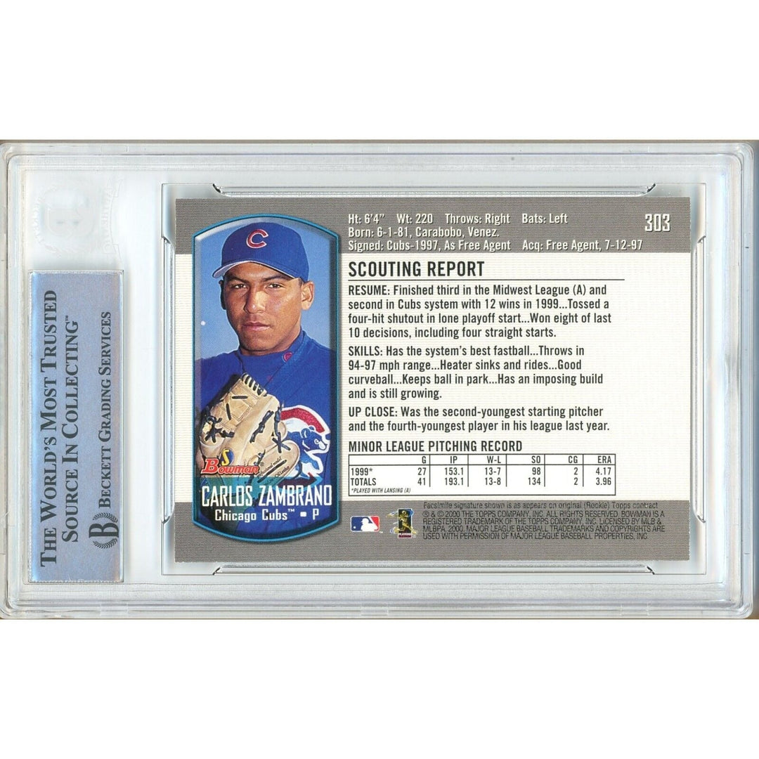 Carlos Zambrano Chicago Cubs Signed 2000 Bowman Baseball Card Beckett Auth Auto Slab
