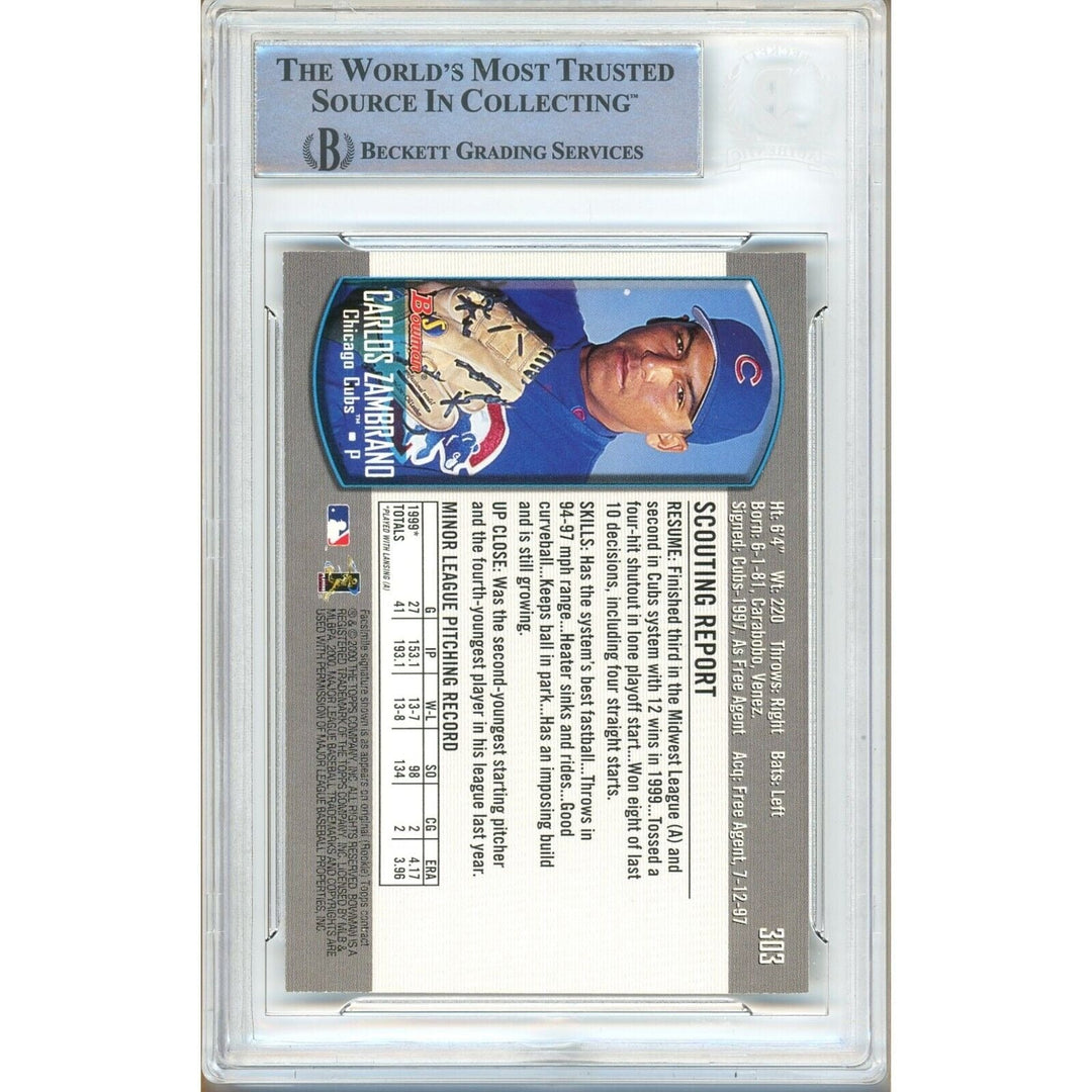 Carlos Zambrano Chicago Cubs Signed 2000 Bowman Baseball Card Beckett Auth Auto Slab