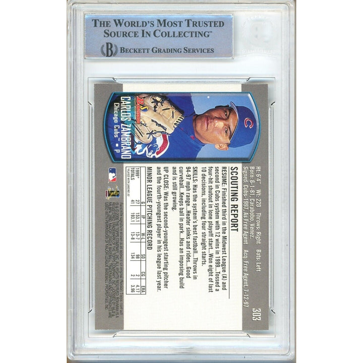 Carlos Zambrano Chicago Cubs Signed 2000 Bowman Baseball Card Beckett Auth Auto Slab