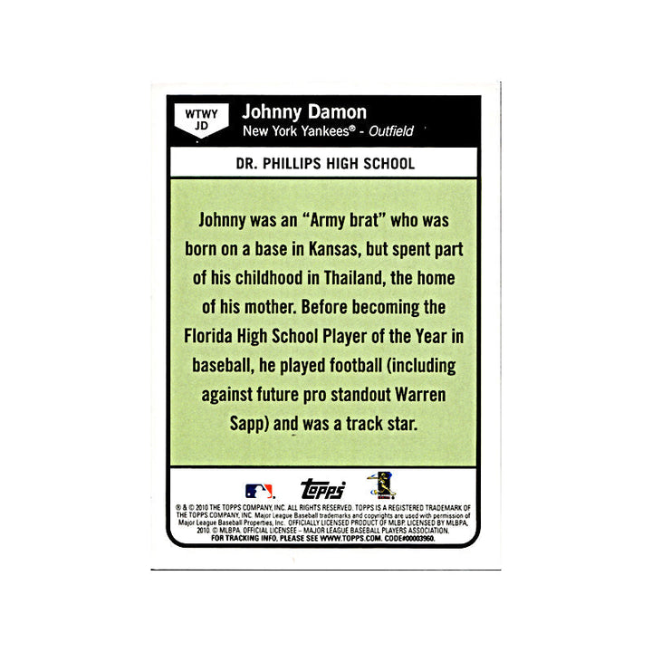 Johnny Damon New York Yankees Autographed Signed 2010 Topps When They Were Young Card (CX Auth)