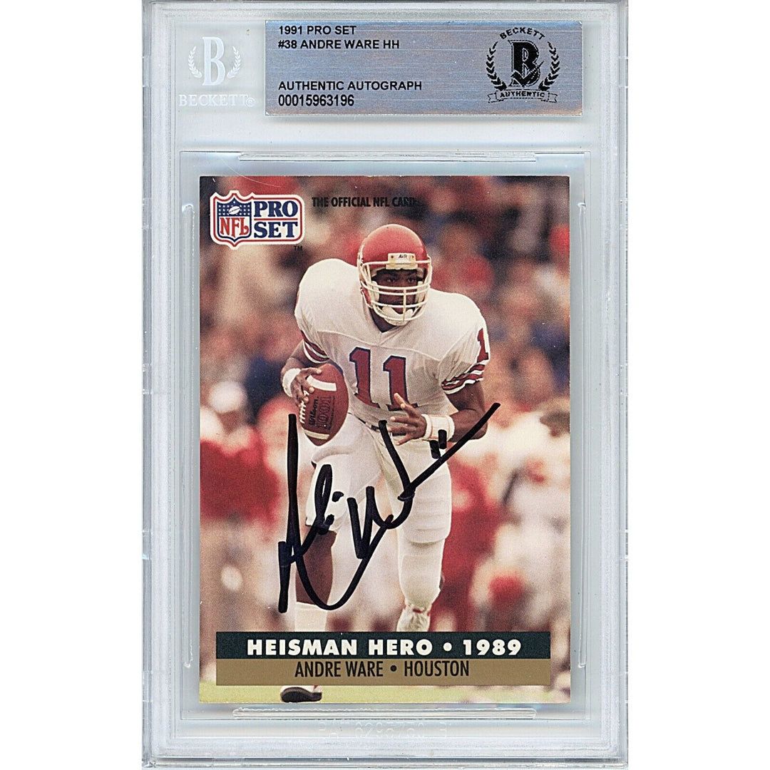Andre Ware Houston Cougars Signed 1991 Pro Set Heisman Card BAS Auth Auto Slab UH