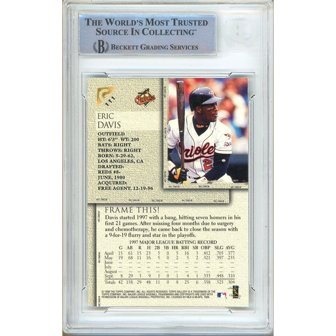 Eric Davis Baltimore Orioles Signed 1998 Topps Gallery Baseball Card BAS Auth Auto Slab