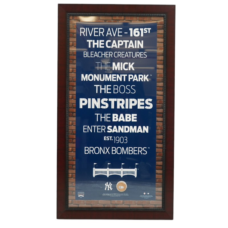 Yankee Stadium Subway Sign Collage with Game Used Dirt Framed 19x35 Steiner COA