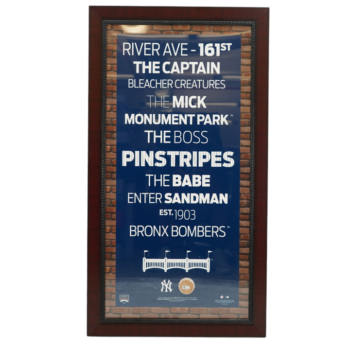 Yankee Stadium Subway Sign Collage with Game Used Dirt Framed 19x35 Steiner COA